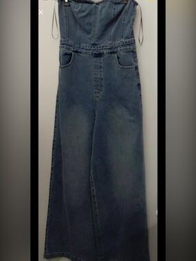 Emprada Classic Stapless High-Waisted Wide Leg  Denim Jeansuit